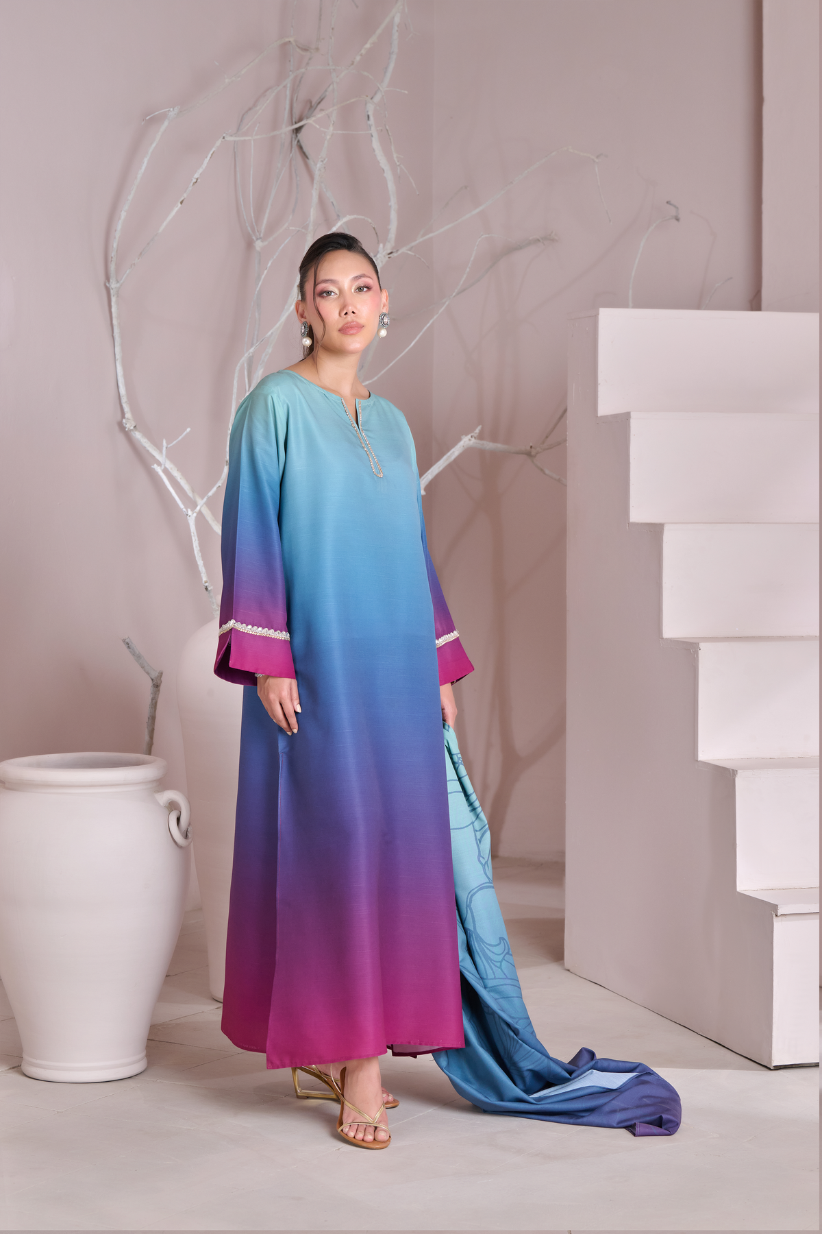 Silk 3Piece Printed Kaftan Set FF-402