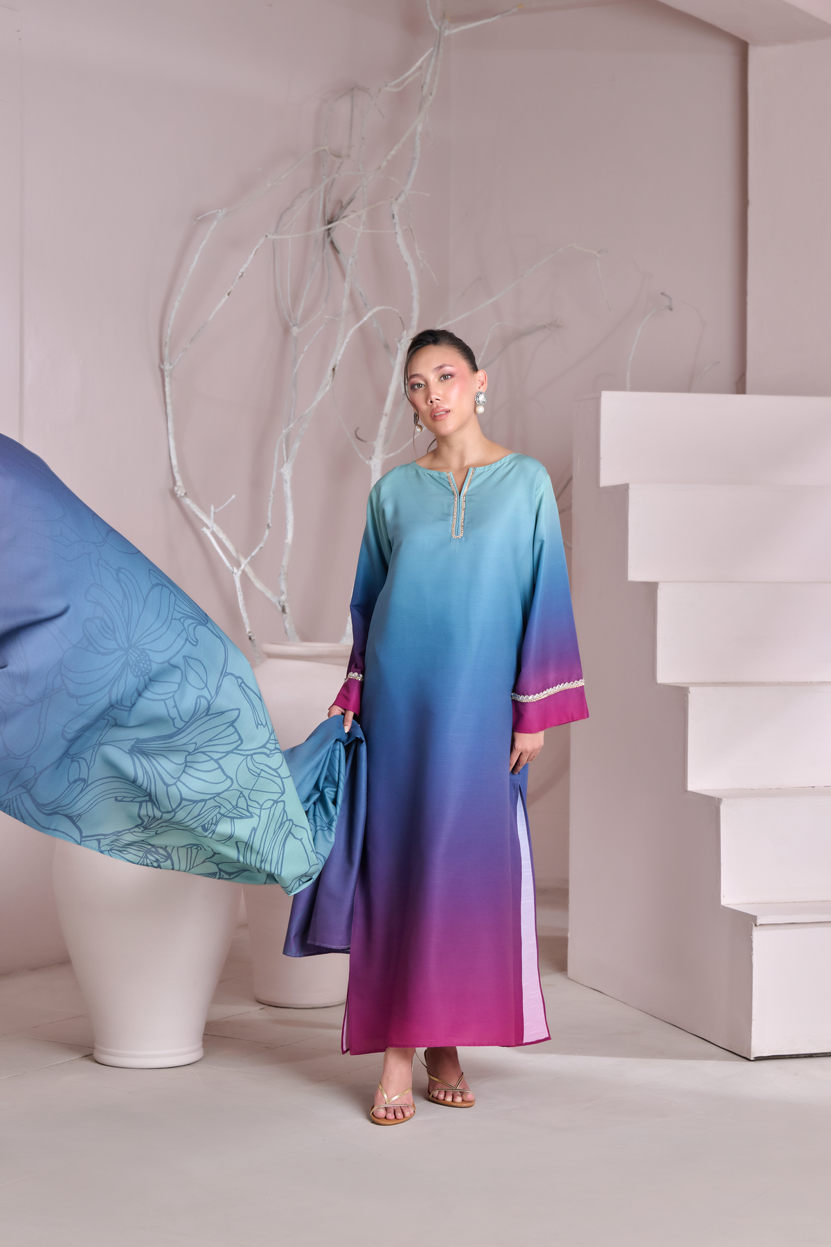 Silk 3Piece Printed Kaftan Set FF-402
