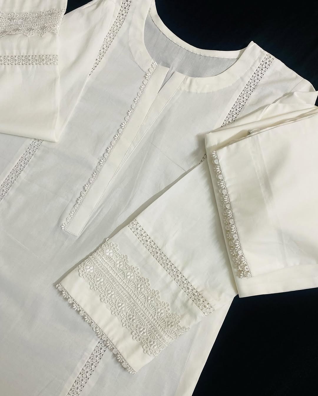 Sf 375 - White Lace Work  2 Pc Stitched Suit