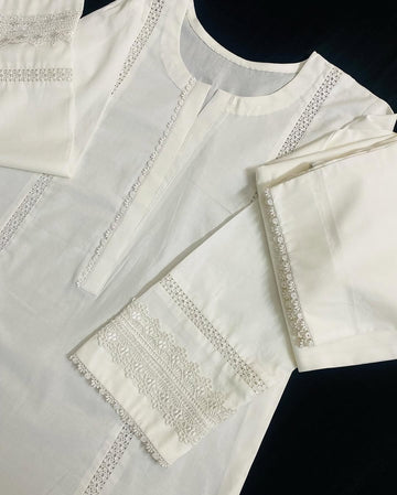 Sf 375 - White Lace Work  2 Pc Stitched Suit