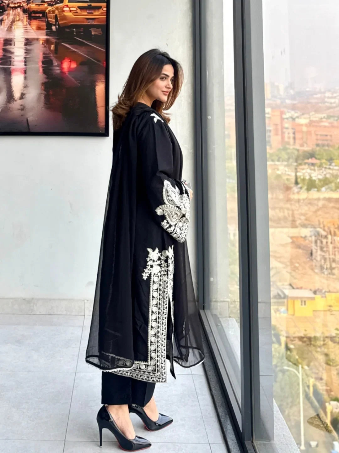 Lawn Embroidered 3Piece Stitched FF - [415 BLK]