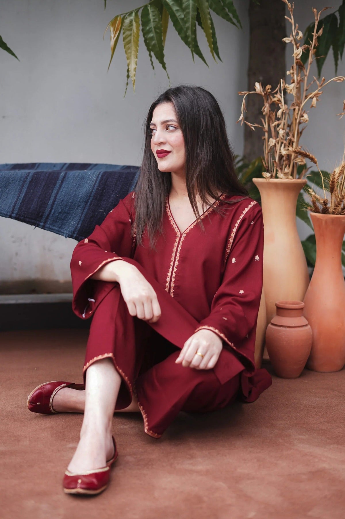 FF-350 Kashmiri Embroidered Maroon Suit