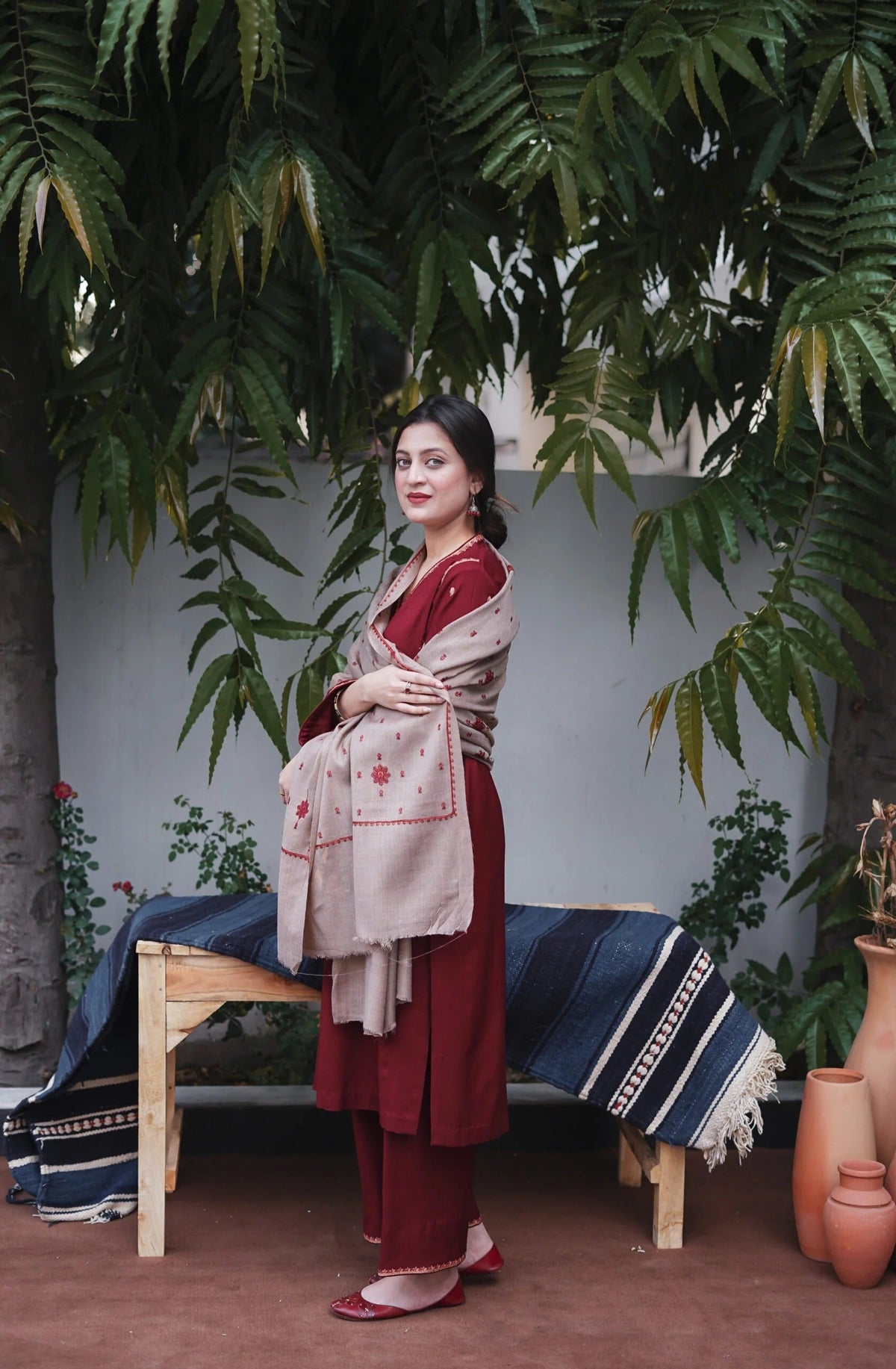 FF-350 Kashmiri Embroidered Maroon Suit