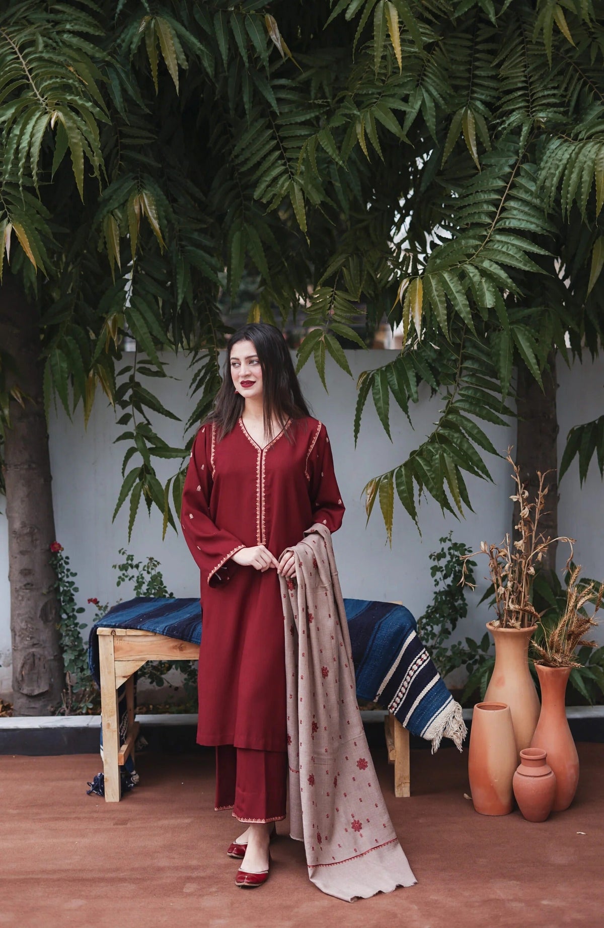 FF-350 Kashmiri Embroidered Maroon Suit
