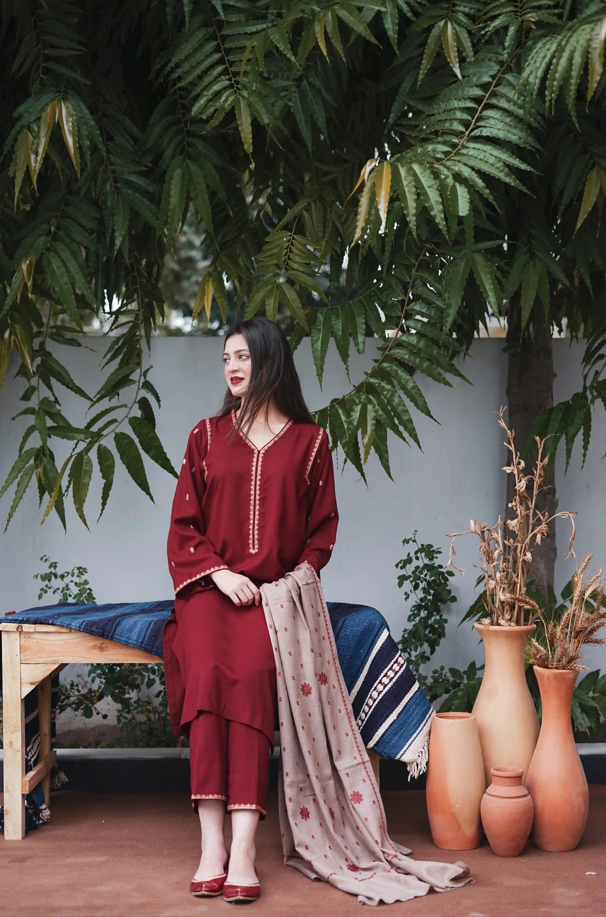 FF-350 Kashmiri Embroidered Maroon Suit