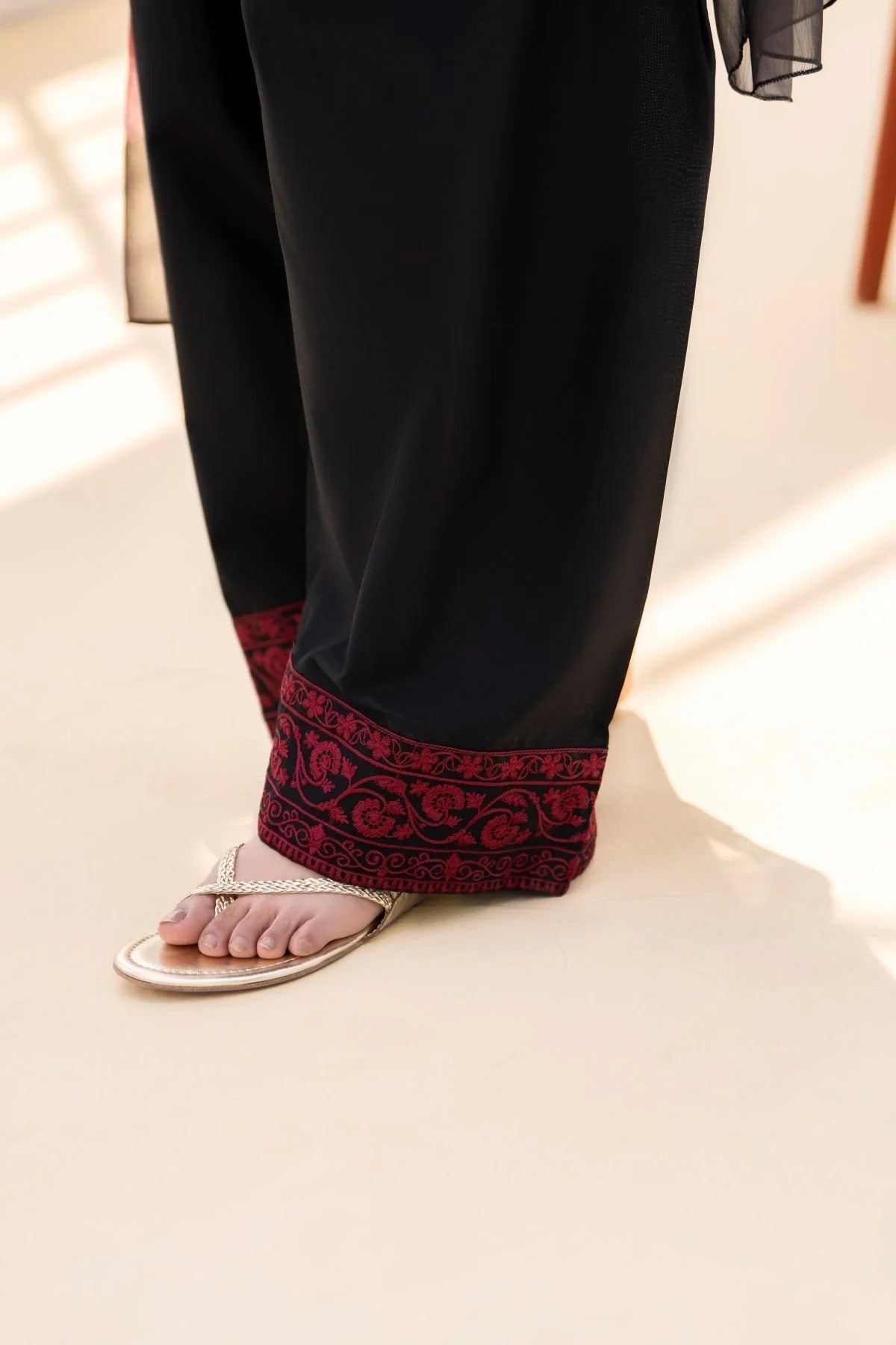 FF-394 Embroidered Black linen Three Piece Dress